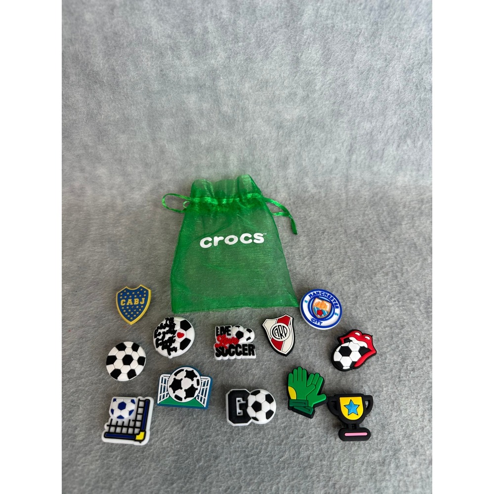 Crocs Shoe Charms‎ Jibbitz  OS Multi Soccer Football 12pc Set with Bag